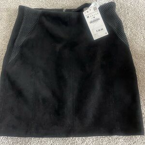 NWT Zara Faux Suede Skirt Medium with Mesh / Faux Leather Accents